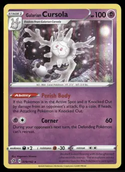 2020 Rebel Clash Set Pokemon Card 079 Galarian Cursola NM - Image 1