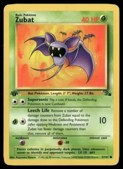 1999 Fossil set Pokemon card 57 Zubat 1st edition LP - Image 1