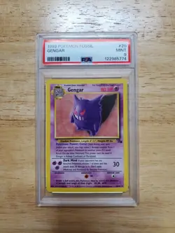 Pokemon PSA 9 MINT 1999 Gengar 20/62 Fossil Rare Card - Image 1