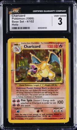 1999 POKEMON BASE SET HOLO #4 CHARIZARD CGC 3 - Image 1