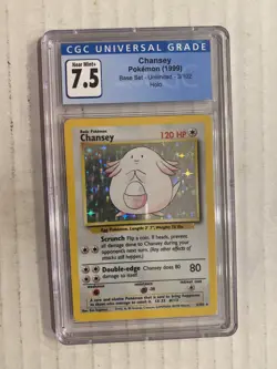 Pokemon TCG Base Set Unlimited Holo Chansey 3/102 CGC Near Mint + 7.5 - Image 1