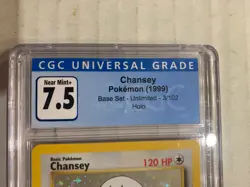 Pokemon TCG Base Set Unlimited Holo Chansey 3/102 CGC Near Mint + 7.5 - Image 4