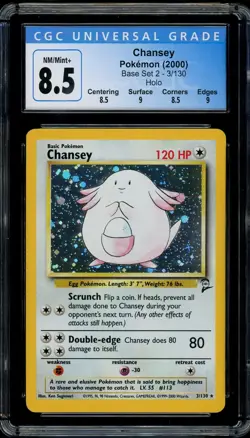 Pokemon CGC 8.5 Base Set 2 Chansey 3/130 Holo Rare 2000 Near Mint - Image 1