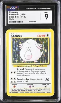CGC 9 MINT Chansey 1999 Base Set 3/102 Holo Pokemon Card psa - Image 1