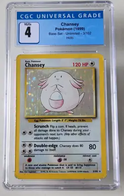 CGC 4 CHANSEY 3 BASE SET UNLIMITED HOLO POKEMON Vintage Tcg Card - Image 1
