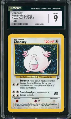 2000 Pokemon Base Set 2 Chansey Holo Rare 3/130 CGC Mint 9 - Image 1