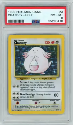 Pokemon TCG Chansey Base Set 3/102 Holo Unlimited Holo Rare PSA 8 Near Mint-Mint - Image 1