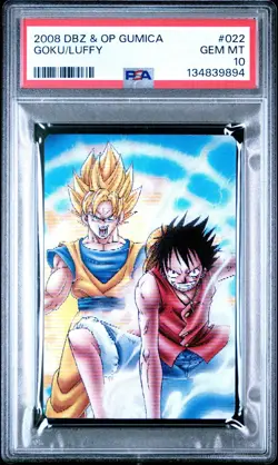 PSA 10 Goku & Monkey D Luffy #022 Lenticular Dragon Ball x One Piece Gumica 40th - Image 1