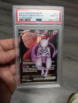 Pokemon TCG Destined Rivals Team Rockets Mewtwo EX Ultra Rare Card 213/182 PSA - Image 1