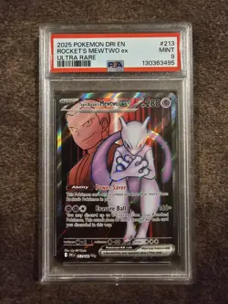 Pokemon TCG Destined Rivals Team Rockets Mewtwo EX Ultra Rare Card 213/182 PSA 9 - Image 1