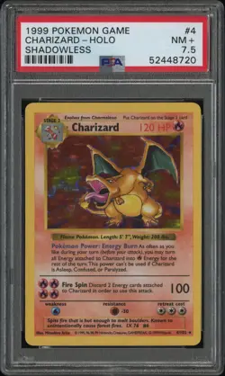 Pokemon PSA 7.5 NM-MINT Charizard Shadowless Base Set 1999 Holo Card 4/102 - Image 1