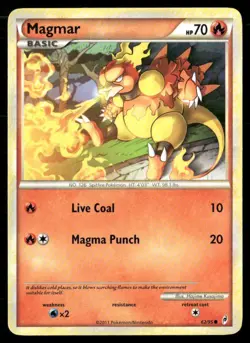2011 Call of Legends Set Pokemon Card 062 Magmar LP - Image 1