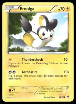 2011 Emerging Powers Set Pokemon Card 32 Emolga LP - Image 1