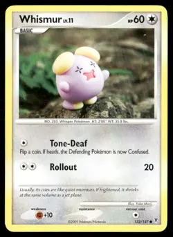 2009 Platinum - Supreme Victors Set Pokemon Card 132 Whismur LP - Image 1