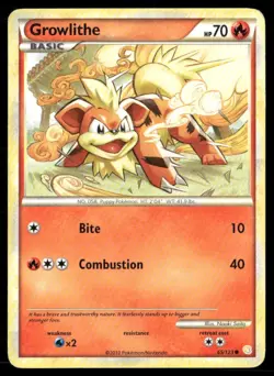 2010 HeartGold SoulSilver Set Pokemon Card 065 Growlithe HP - Image 1