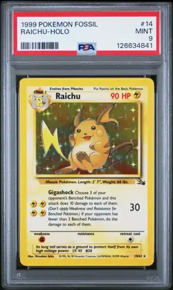 RAICHU 1999 Pokemon Fossil Holo #14 - PSA 9 - Image 1