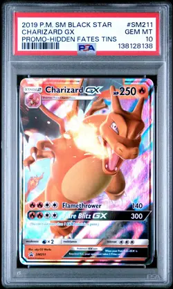 2019 POKEMON SM BLACK STAR PROMO HIDDEN FATES TINS #SM211 CHARIZARD GX PSA 10 - Image 1