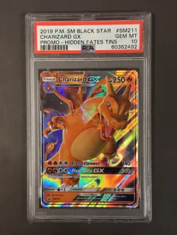 2019 POKEMON SM BLACK STAR PROMO HIDDEN FATES TINS #SM211 CHARIZARD GX PSA 10 - Image 1
