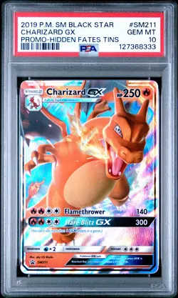 2019 POKEMON SM BLACK STAR PROMO HIDDEN FATES TINS #SM211 CHARIZARD GX PSA 10 - Image 1