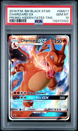 2019 POKEMON SM BLACK STAR PROMO HIDDEN FATES TINS #SM211 CHARIZARD GX PSA 10 - Image 1