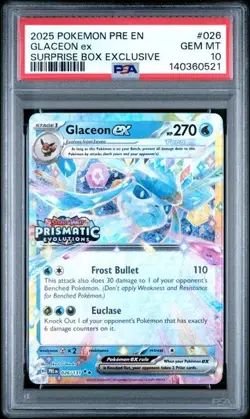 Pokemon Prismatic Evolutions Glaceon ex 026/131 Surprise Box Stamped PSA 10 - Image 1