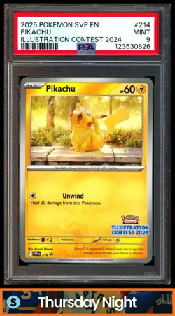 2025 POKEMON SV BSP - SVP EN #214 PIKACHU ILLUSTRATION CONTEST 2024 PSA 9 - Image 1