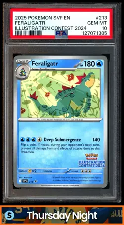 2025 POKEMON SVP BSP - SVP EN #213 FERALIGATR ILLUSTRATION CONTEST 2024 PSA 10 - Image 1