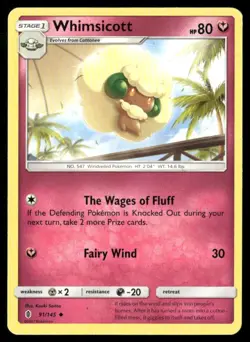 2017 Guardians Rising Set Pokemon Card 091 Whimsicott LP - Image 1