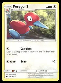 2017 Burning Shadows Set Pokemon Card 104 Porygon2 LP - Image 1