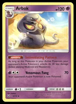 2017 Shining Legends Set Pokemon Card 37 Arbok LP - Image 1
