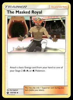2018 Celestial Storm Set Pokemon Card 139 The Masked Royal LP - Image 1