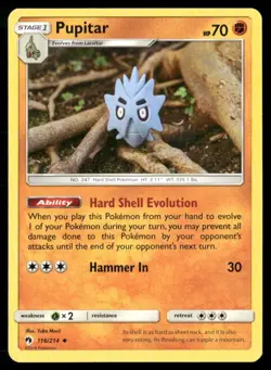 2018 Lost Thunder Set Pokemon Card 116 Pupitar LP - Image 1