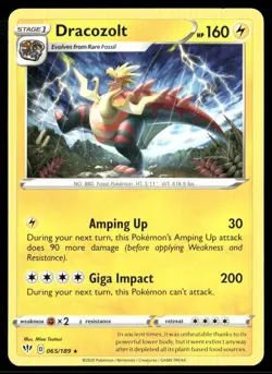 2020 Darkness Ablaze Set Pokemon Card 065 Dracozolt NM - Image 1