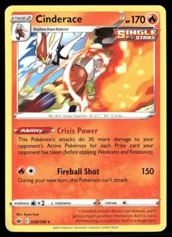 2021 Chilling Reign Set Pokemon Card 028 Cinderace NM - Image 1
