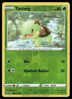 2022 Brilliant Stars Set Pokemon Card 006 Turtwig Reverse Foil NM - Image 1