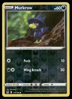 2022 Lost Origin Set Pokemon Card 114 Murkrow Reverse Foil NM - Image 1