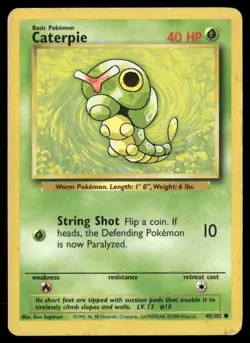 1999 Base set Pokemon card 045 Caterpie HP - Image 1