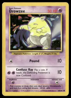 1999 Base set Pokemon card 049 Drowzee HP - Image 1