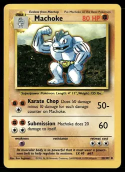 1999 Base set Pokemon card 034 Machoke HP - Image 1