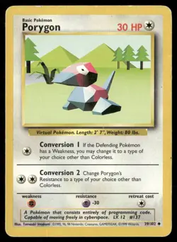 1999 Base set Pokemon card 039 Porygon HP - Image 1