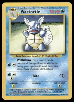 1999 Base set Pokemon card 042 Wartortle HP - Image 1
