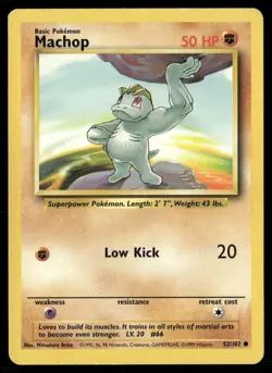 1999 Base set Pokemon card 052 Machop HP - Image 1