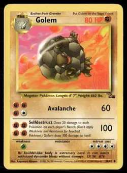 1999 Fossil set Pokemon card 36 Golem LP - Image 1