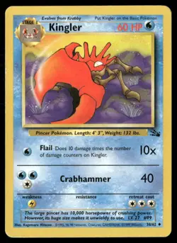 1999 Fossil set Pokemon card 38 Kingler LP - Image 1