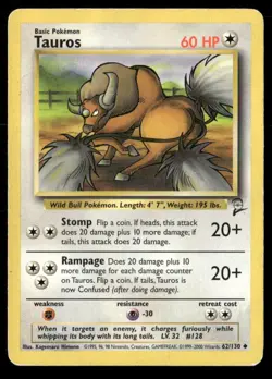 2000 Base set 2 Pokemon card 062 Tauros HP - Image 1