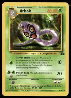 1999 Fossil set Pokemon card 31 Arbok LP - Image 1