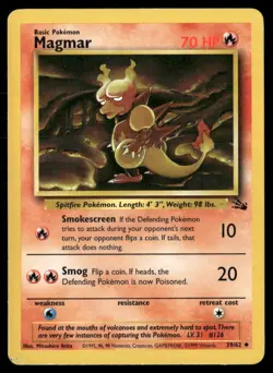 1999 Fossil set Pokemon card 39 Magmar HP - Image 1