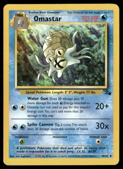 1999 Fossil set Pokemon card 40 Omastar LP - Image 1