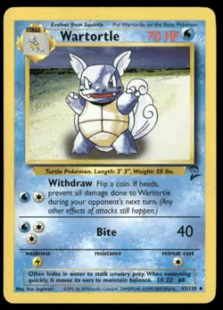 2000 Base set 2 Pokemon card 063 Wartortle HP - Image 1