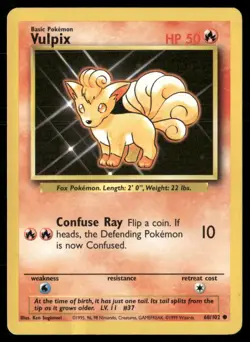 1999 Base set Pokemon card 068 Vulpix HP - Image 1